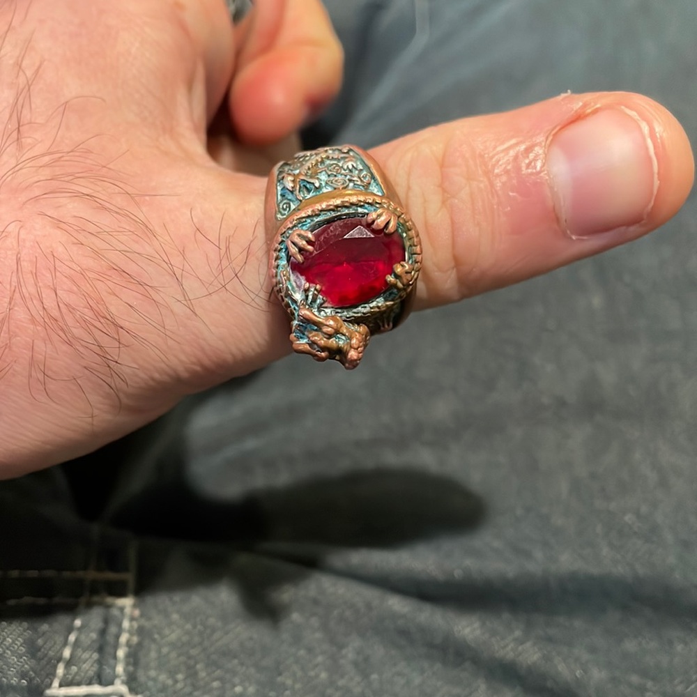 Japanese Dragon 3d ring with ruby 14k gold plated stamped